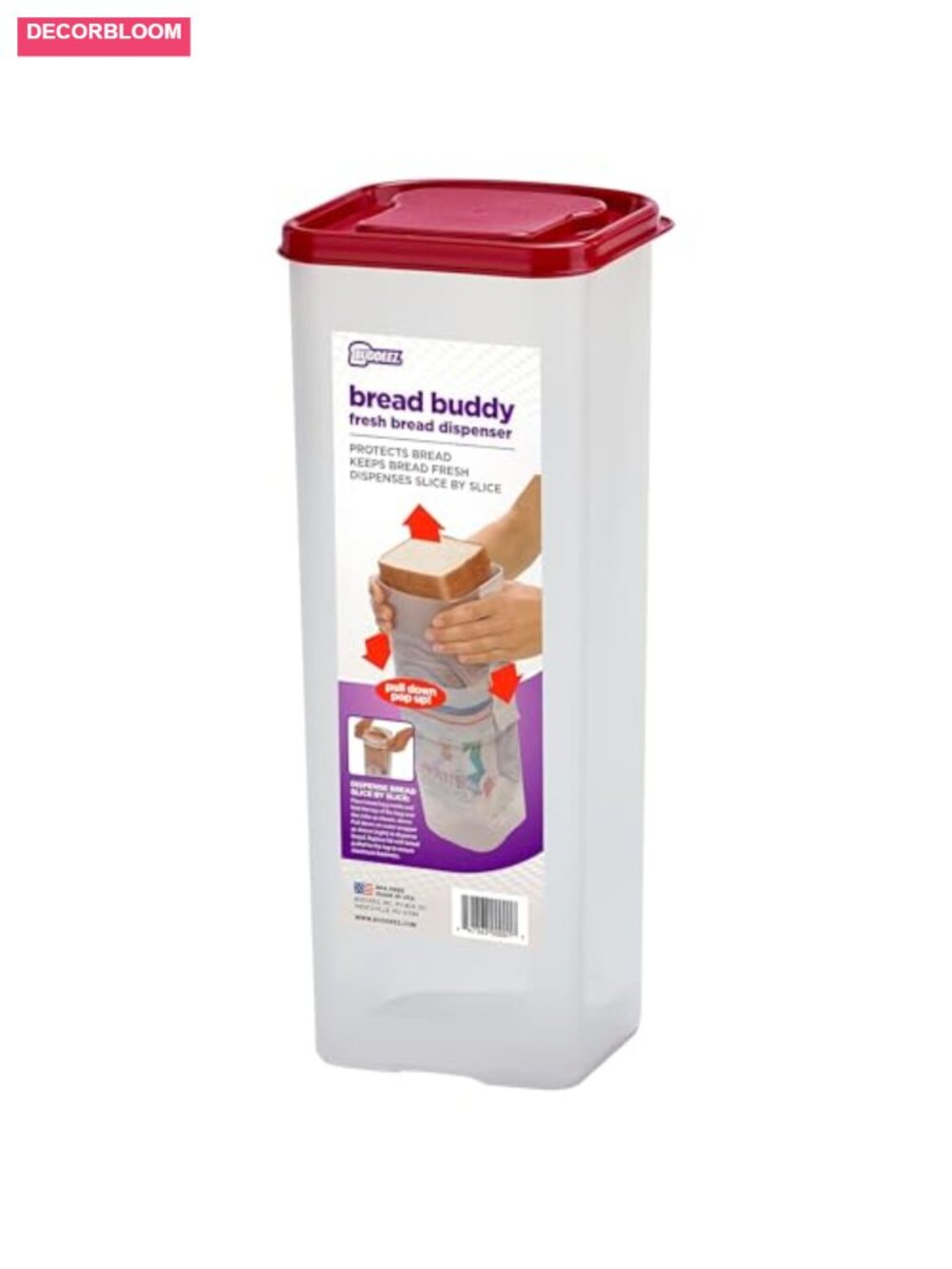 Bread Box Dispenser Keeps Bread Fresh BPA-Free Plastic Food Storage